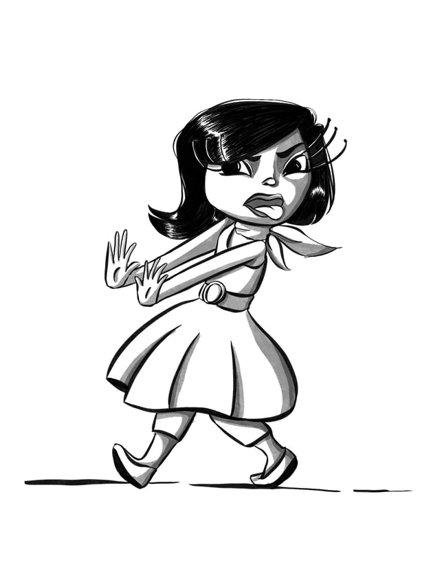 Black-and-white Inktober interpretation of Disgust from the movie Inside Out.