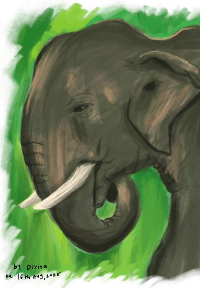 Digital gouache painting of an elephant.