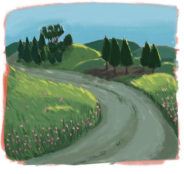 Digital gouache painting of a road.